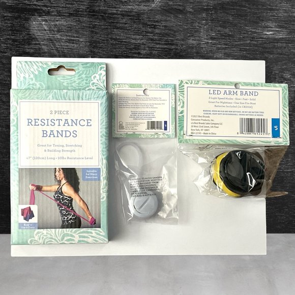 Best Brands 4PC Running SET; Resistance Bands, Hydration Reminder, LED Arm Band - Picture 1 of 7